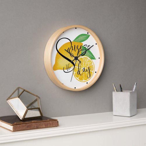 Squeeze The Day Tropical Lemons Art Illustration Clock