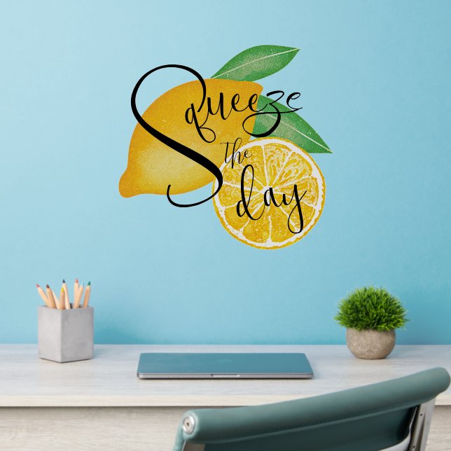 Squeeze The Day Tropical Lemons Art Illustration Wall Decal (Home Office 2)