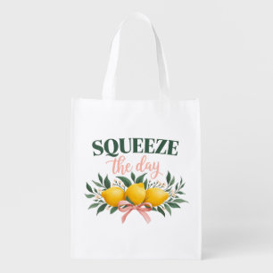 Squeeze The Day Vintage Lemon Quote Grocery Bag