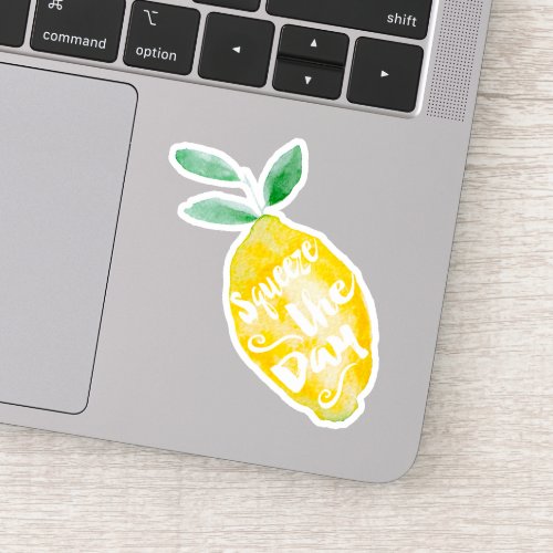 Squeeze the day yellow lemon quote watercolor sticker
