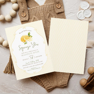 Squeeze You Lemon Yellow Stripes Baby Shower Invitation