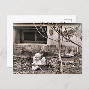Squeezebox Angel in Winter Garden Sepia Tones Postcard