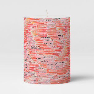 Squeezed mosaic effect in peach and salmon color pillar candle