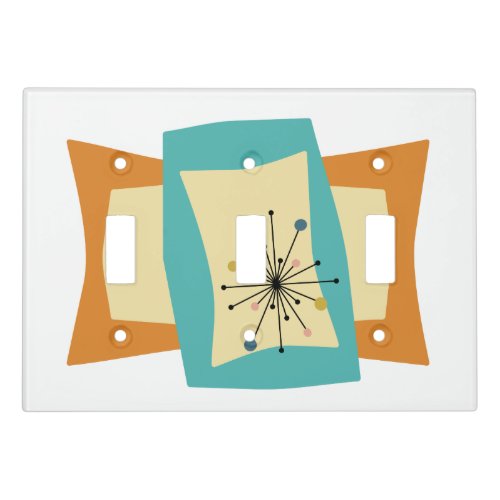 Squeezed Orange Aqua Rectangles Starburst Mid Mod Light Switch Cover