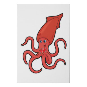 Squid at Poker with Poker cards Faux Canvas Print