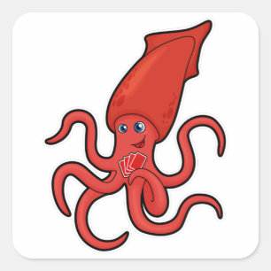Squid at Poker with Poker cards Square Sticker