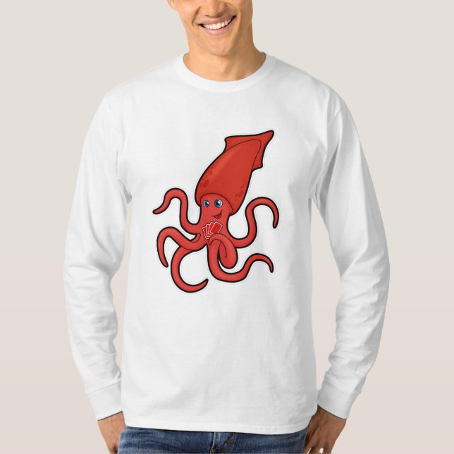 Squid at Poker with Poker cards T-Shirt (Front)