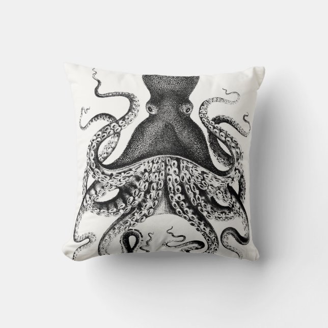 Squid Black and White Throw Pillow (Front)