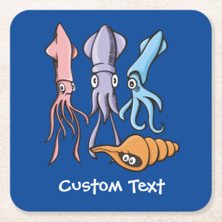 Squid Cartoons Square Paper Coaster