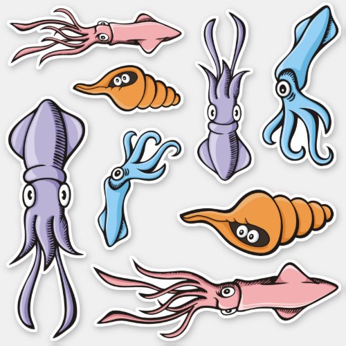 Squid Cartoons Sticker Set