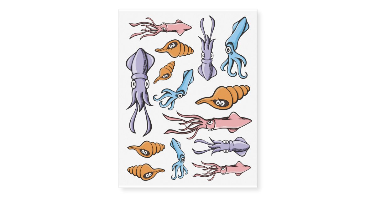 Squid Cartoons Temporary Tattoos | Zazzle Squid Cartoons Temporary Tattoos | Zazzle