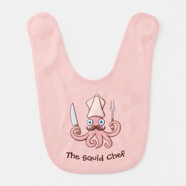 Squid Chef Cartoon Baby Bib (Front)