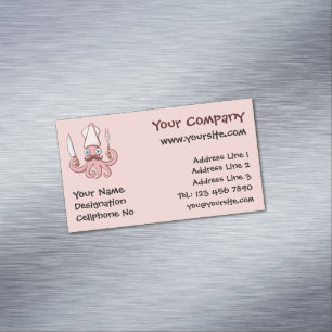 Squid Chef Cartoon Business Card Magnet