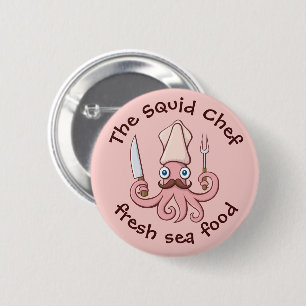 Squid Chef Cartoon Button