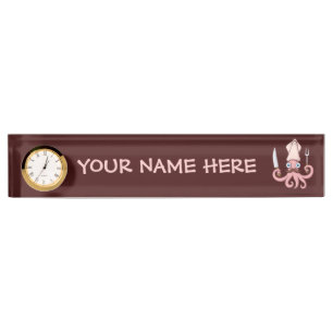 Squid Chef Cartoon Desk Name Plate