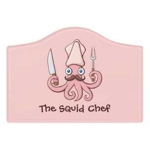Squid Chef Cartoon Door Sign