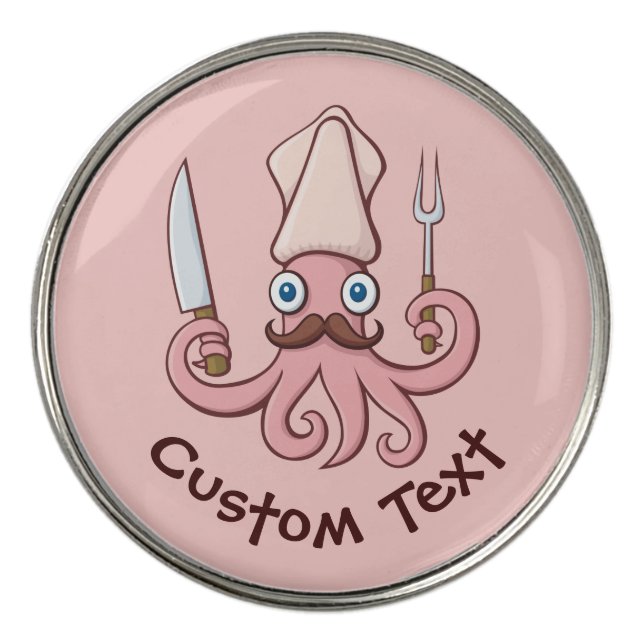 Squid Chef Cartoon Golf Ball Marker (Front)