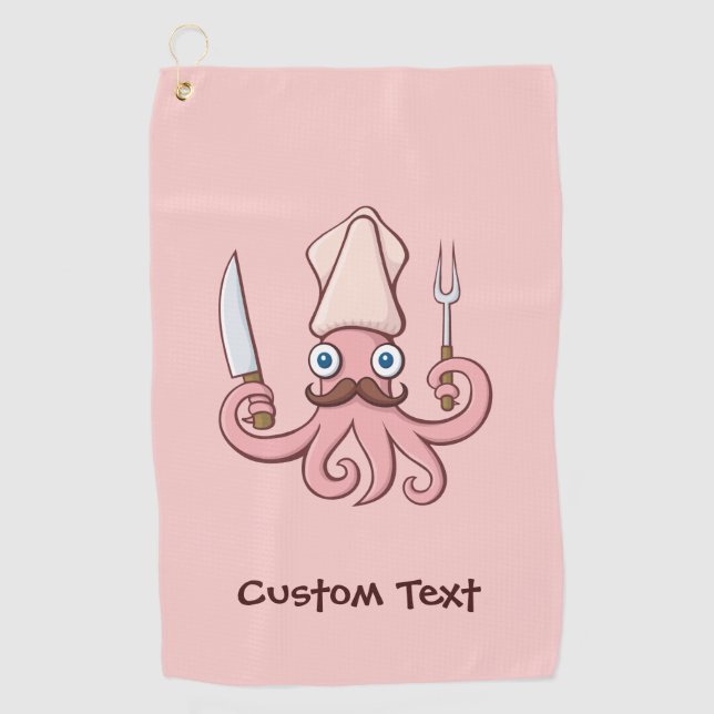 Squid Chef Cartoon Golf Towel (Front)