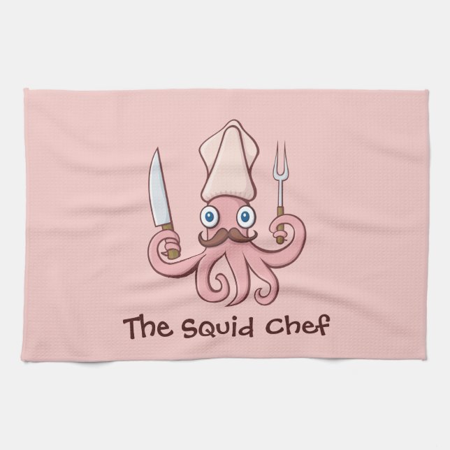 Squid Chef Cartoon Kitchen Towel (Horizontal)
