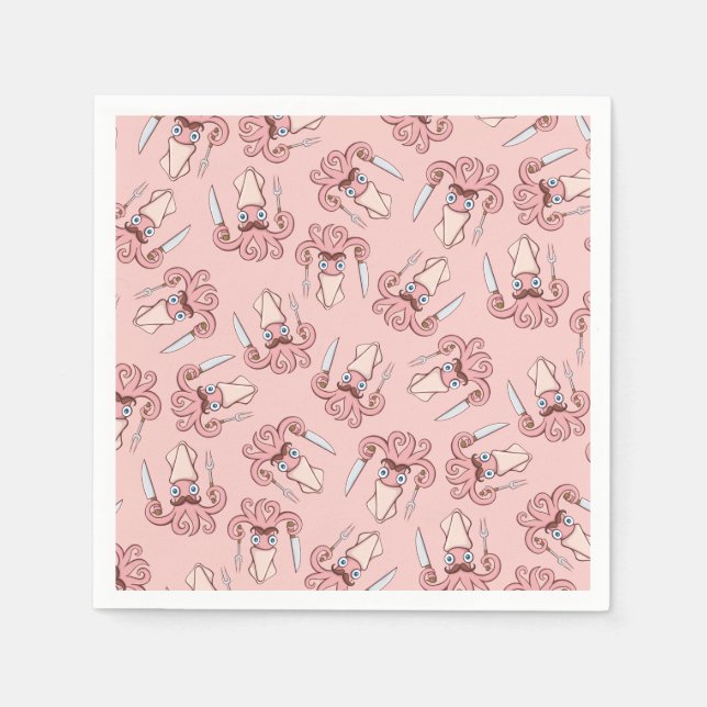 Squid Chef Cartoon Pattern Napkins (Front)