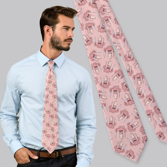 Squid Chef Cartoon Pattern Neck Tie (Creator Uploaded)