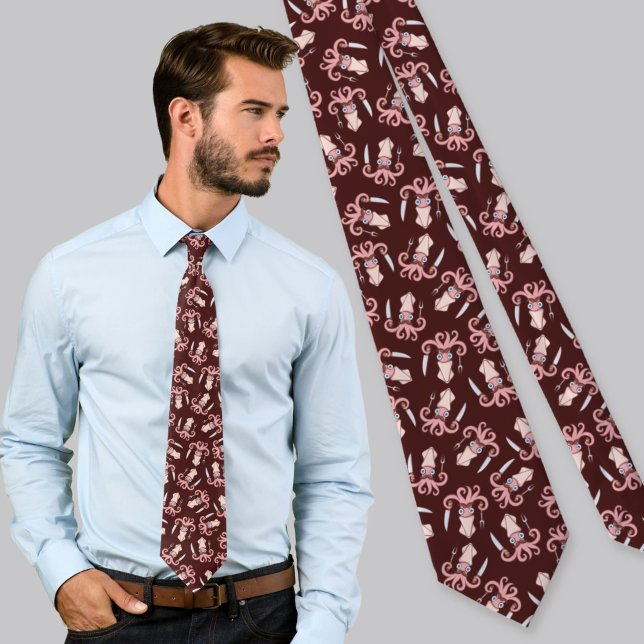 Squid Chef Cartoon Pattern Neck Tie (Creator Uploaded)