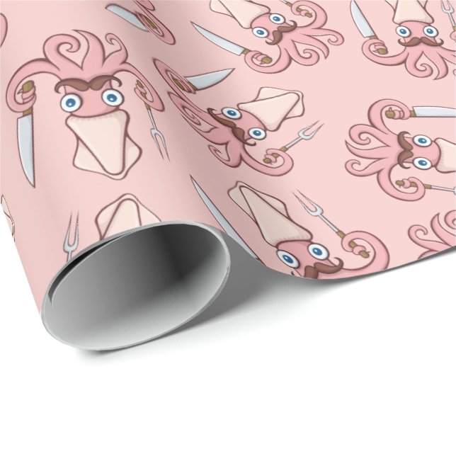 Squid Chef Cartoon Pattern Wrapping Paper (Roll Corner)