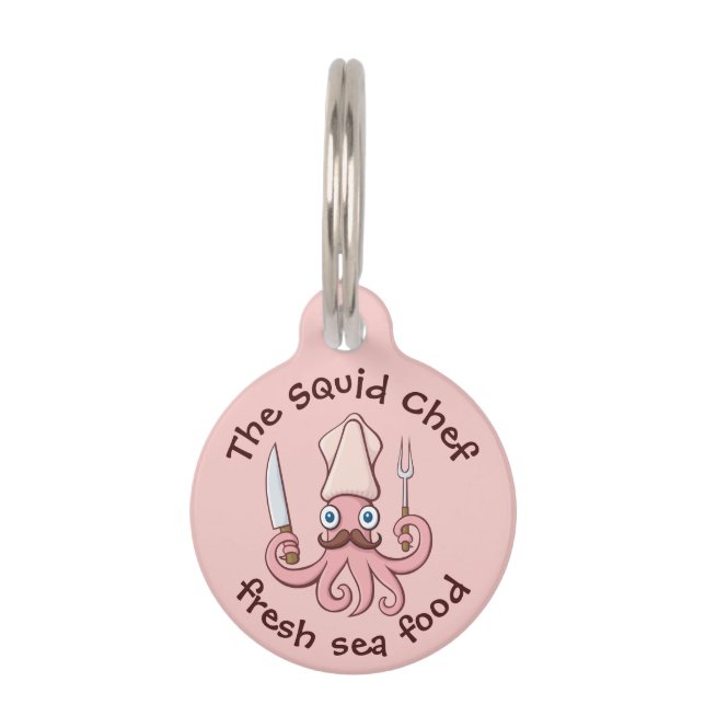 Squid Chef Cartoon Pet ID Tag (Front)