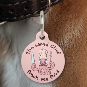 Squid Chef Cartoon Pet ID Tag