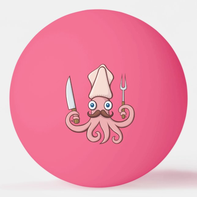 Squid Chef Cartoon Ping Pong Ball (Front)