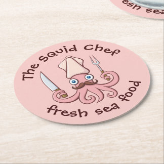 Squid Chef Cartoon Round Paper Coaster