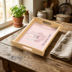 Squid Chef Cartoon Serving Tray