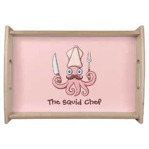 Squid Chef Cartoon Serving Tray