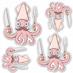 Squid Chef Cartoon Set Sticker