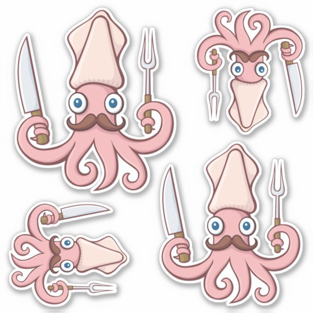 Squid Chef Cartoon Set Sticker (Front)