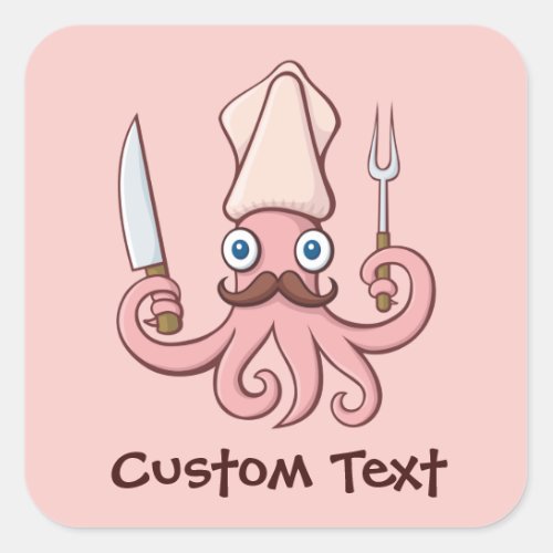 Squid Chef Cartoon Square Sticker