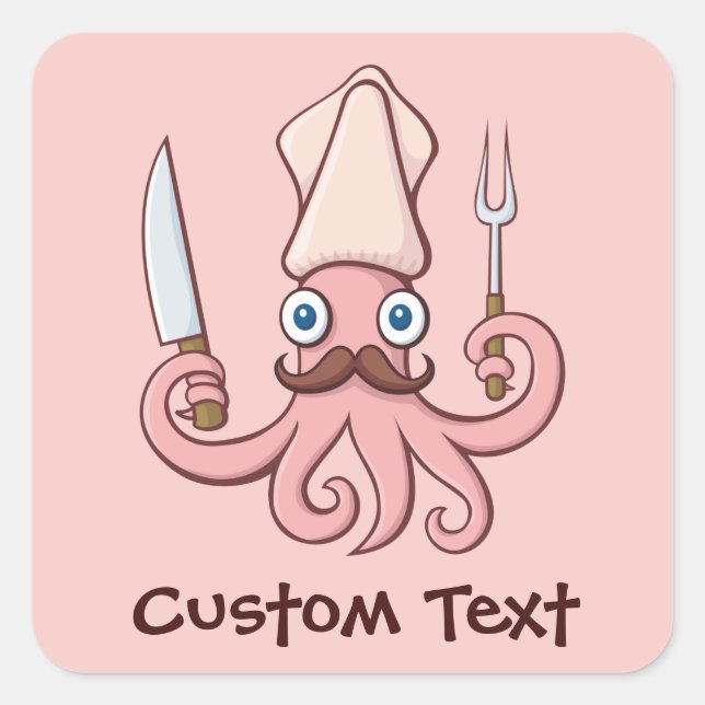 Squid Chef Cartoon Square Sticker (Front)