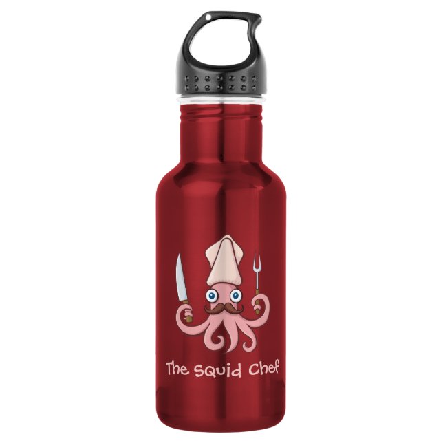 Squid Chef Cartoon Stainless Steel Water Bottle (Front)
