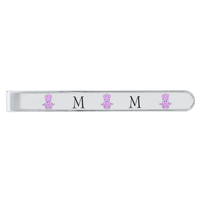 Squid Design Monogrammed Silver Finish Tie Bar (Front)