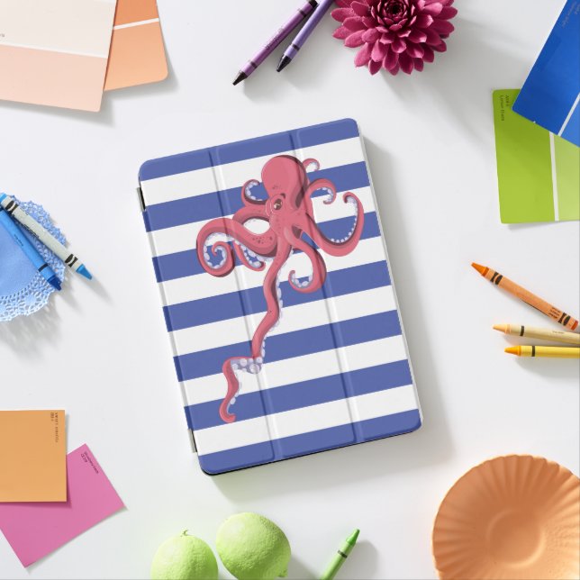 Squid diving underwater featuring stripes. iPad pro cover (Desk)