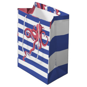 Squid diving underwater featuring stripes. medium gift bag