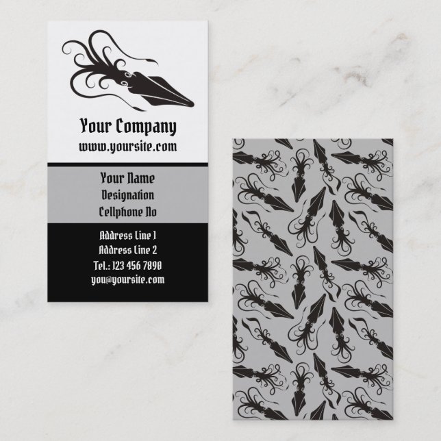 Squid Icon Black Vertical Business Card (Front/Back)