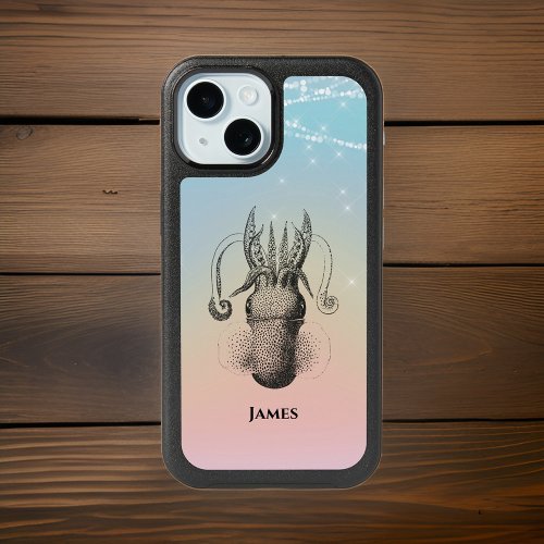 Squid Illustration on Rainbow Pastel with Name iPhone 15 Case