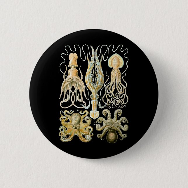 Squid & Octopus Pinback Button (Front)