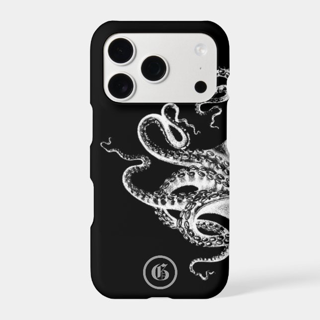 Squid on Black with Monogram Iphone Case (Back)