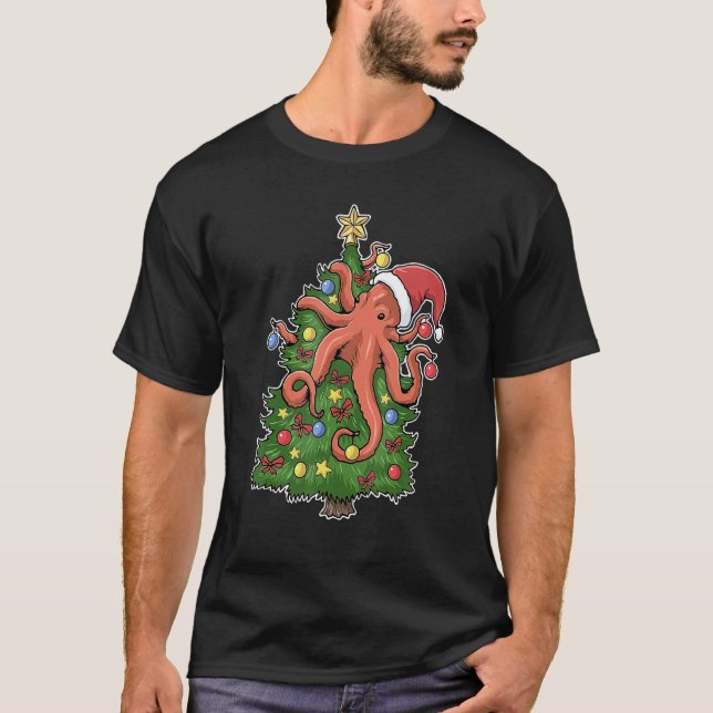 Squid santa ornaments Graphic Octopus christmas tr T-Shirt (Front)