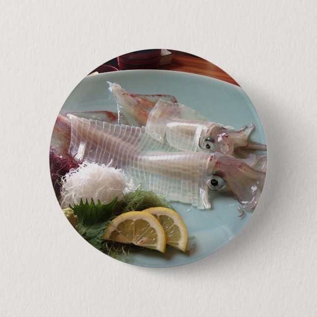 Squid Sashimi Japanese Meal Serving Lunch Dinner Pinback Button (Front)