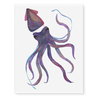 Squid Watercolor Temporary Tattoo