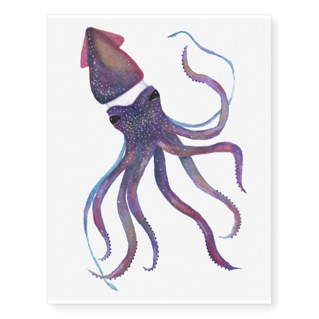 Squid Watercolor Temporary Tattoo (Front)