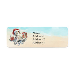 Squid wears Santa Hat for Christmas Label